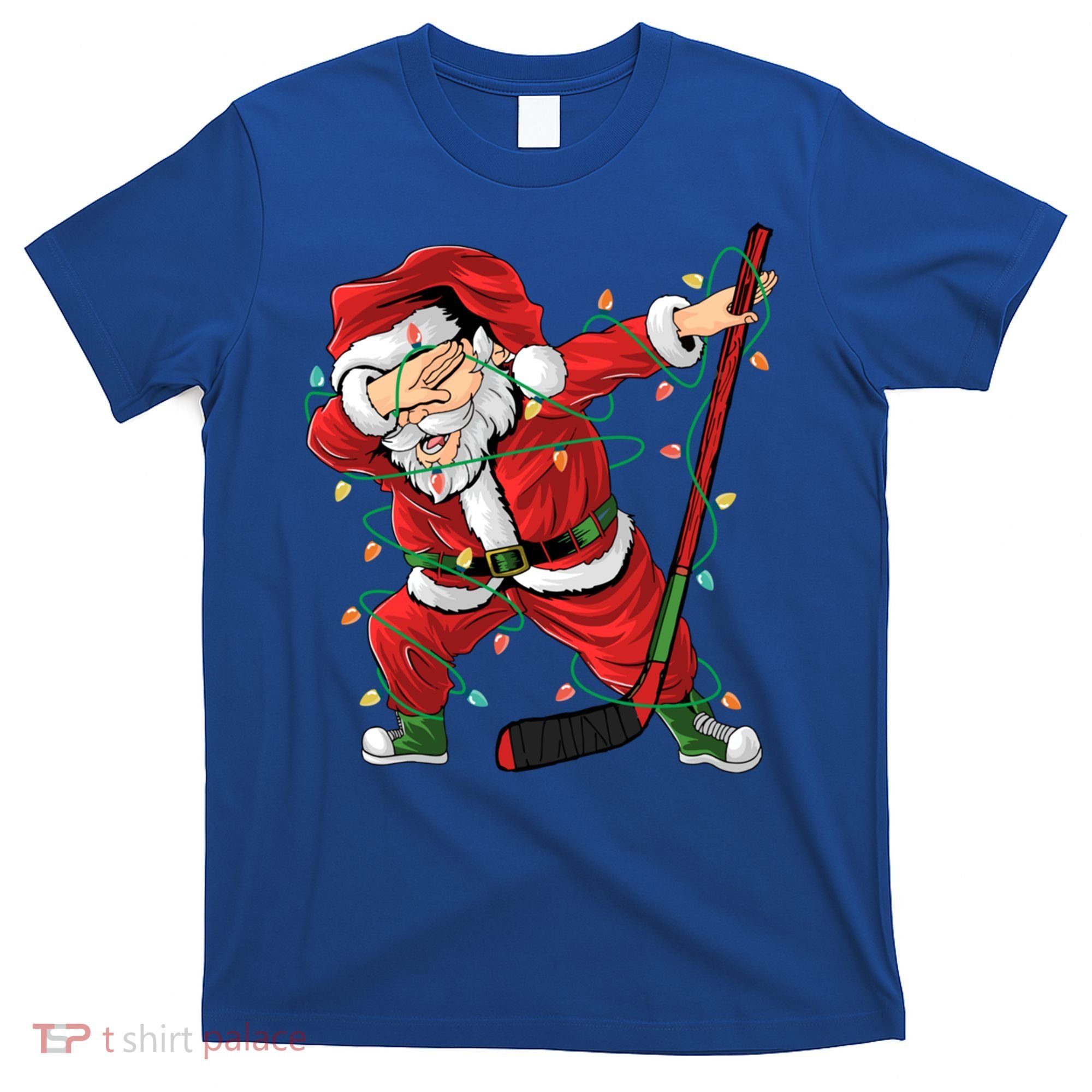 Christmas Ice Hockey Dabbing Santa Lights Xmas Hockey Player Gift T-Shirt
