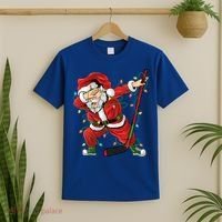 Christmas Ice Hockey Dabbing Santa Lights Xmas Hockey Player Gift T-Shirt thumb 2