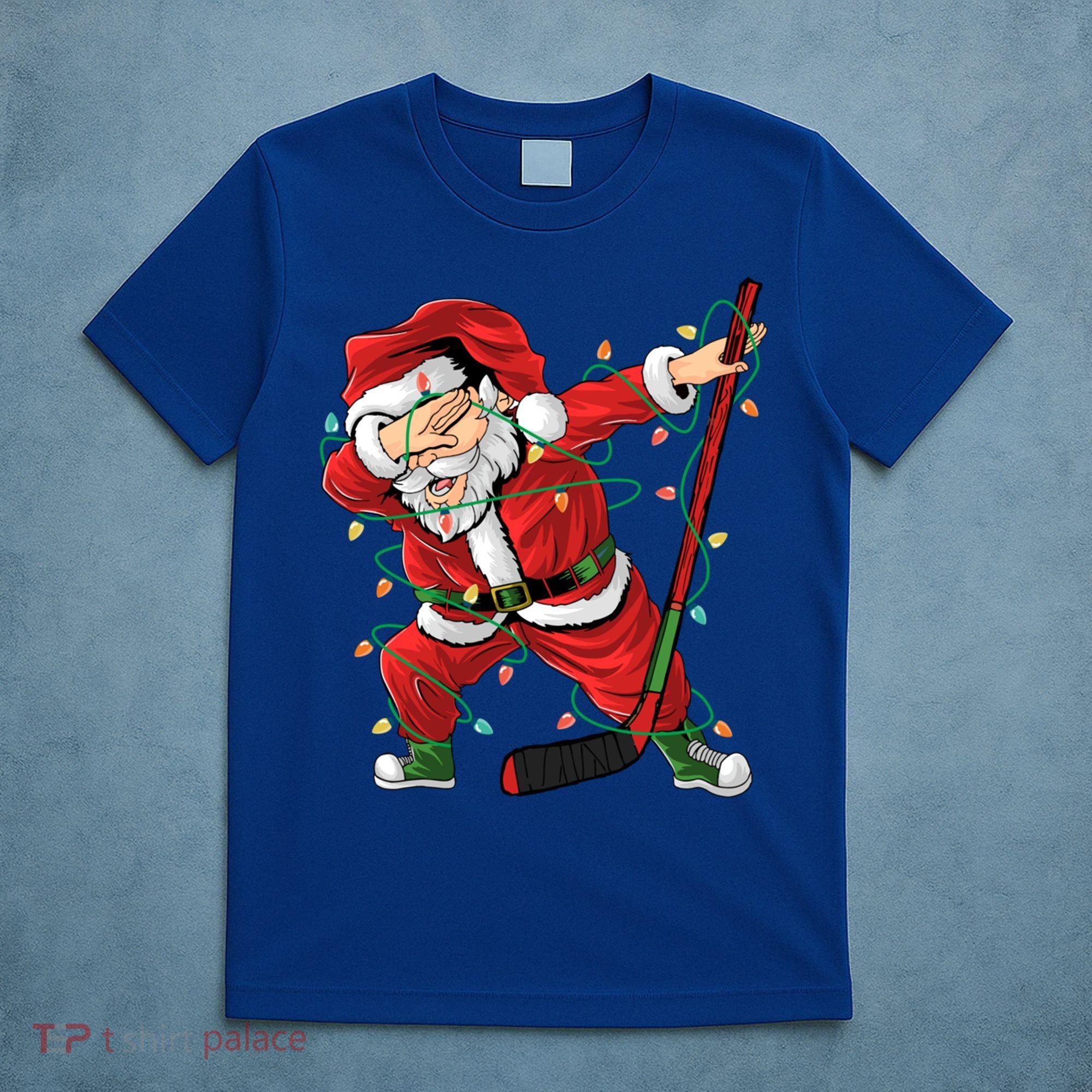 Christmas Ice Hockey Dabbing Santa Lights Xmas Hockey Player Gift T-Shirt
