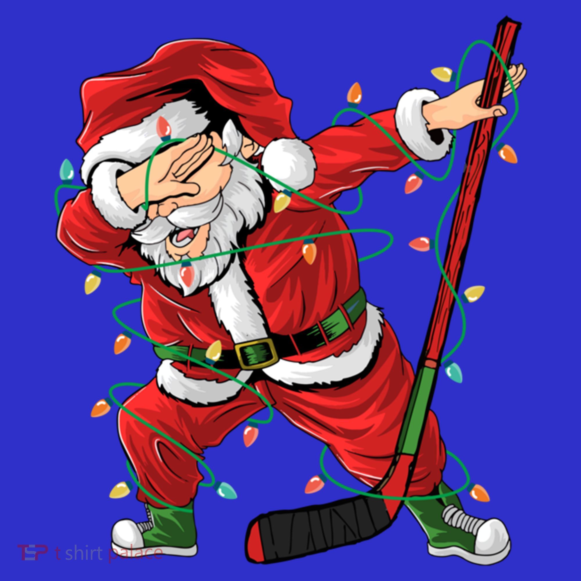 Christmas Ice Hockey Dabbing Santa Lights Xmas Hockey Player Gift T-Shirt