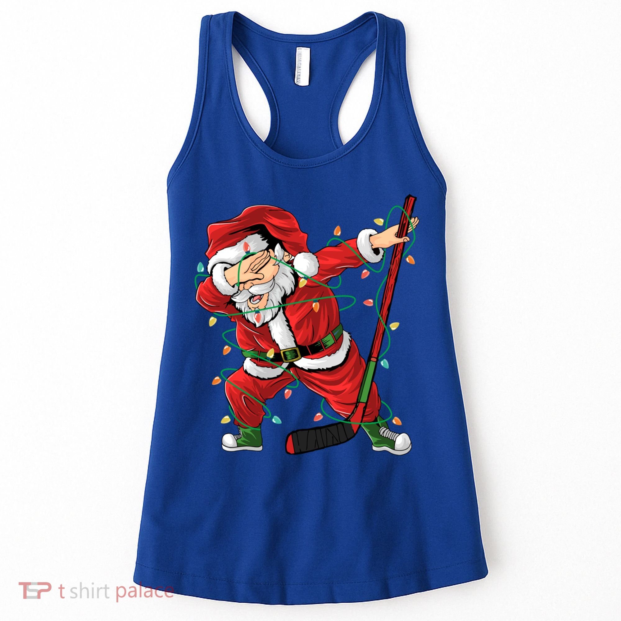 Christmas Ice Hockey Dabbing Santa Lights Xmas Hockey Player Gift Women's Tank Top