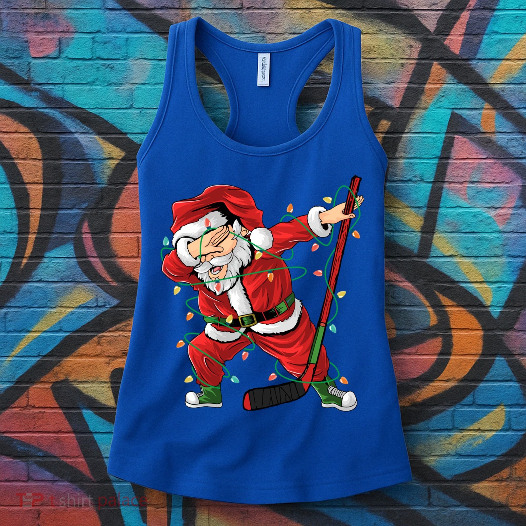 Christmas Ice Hockey Dabbing Santa Lights Xmas Hockey Player Gift Women's Tank Top