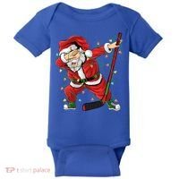 Christmas Ice Hockey Dabbing Santa Lights Xmas Hockey Player Gift Baby Bodysuit thumb 0