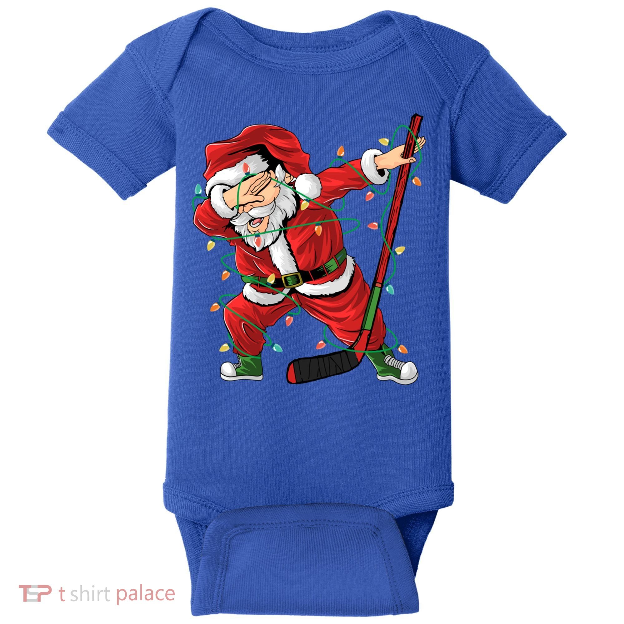 Christmas Ice Hockey Dabbing Santa Lights Xmas Hockey Player Gift Baby Bodysuit