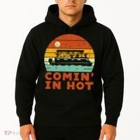 Comin In Hot Boat Pontoon Sunset Retro Captain Hoodie thumb 2