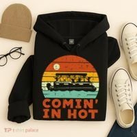 Comin In Hot Boat Pontoon Sunset Retro Captain Hoodie thumb 4
