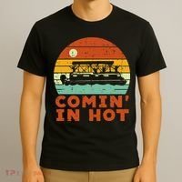 Comin In Hot Boat Pontoon Sunset Retro Captain T-Shirt thumb 3