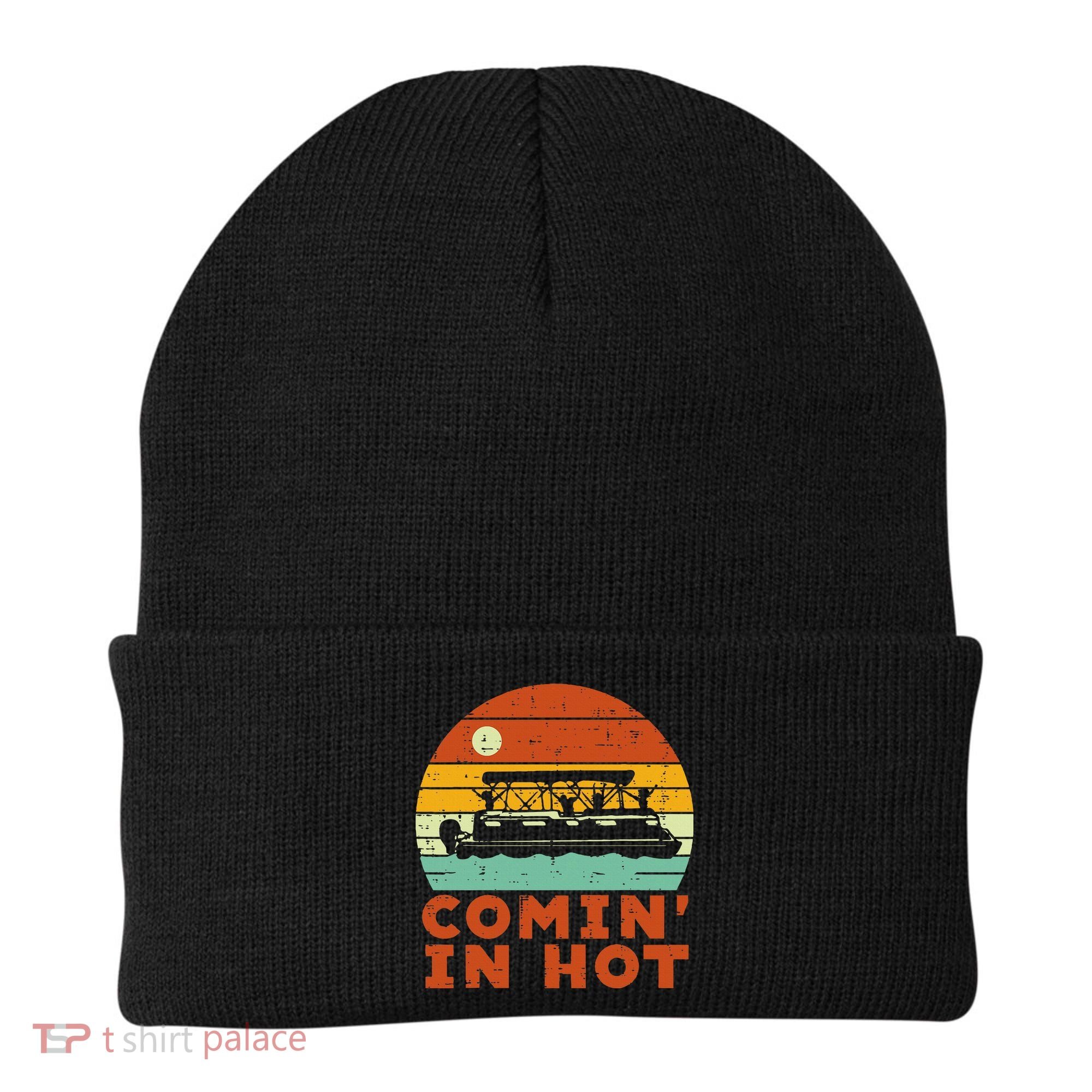 Comin In Hot Boat Pontoon Sunset Retro Captain Beanie
