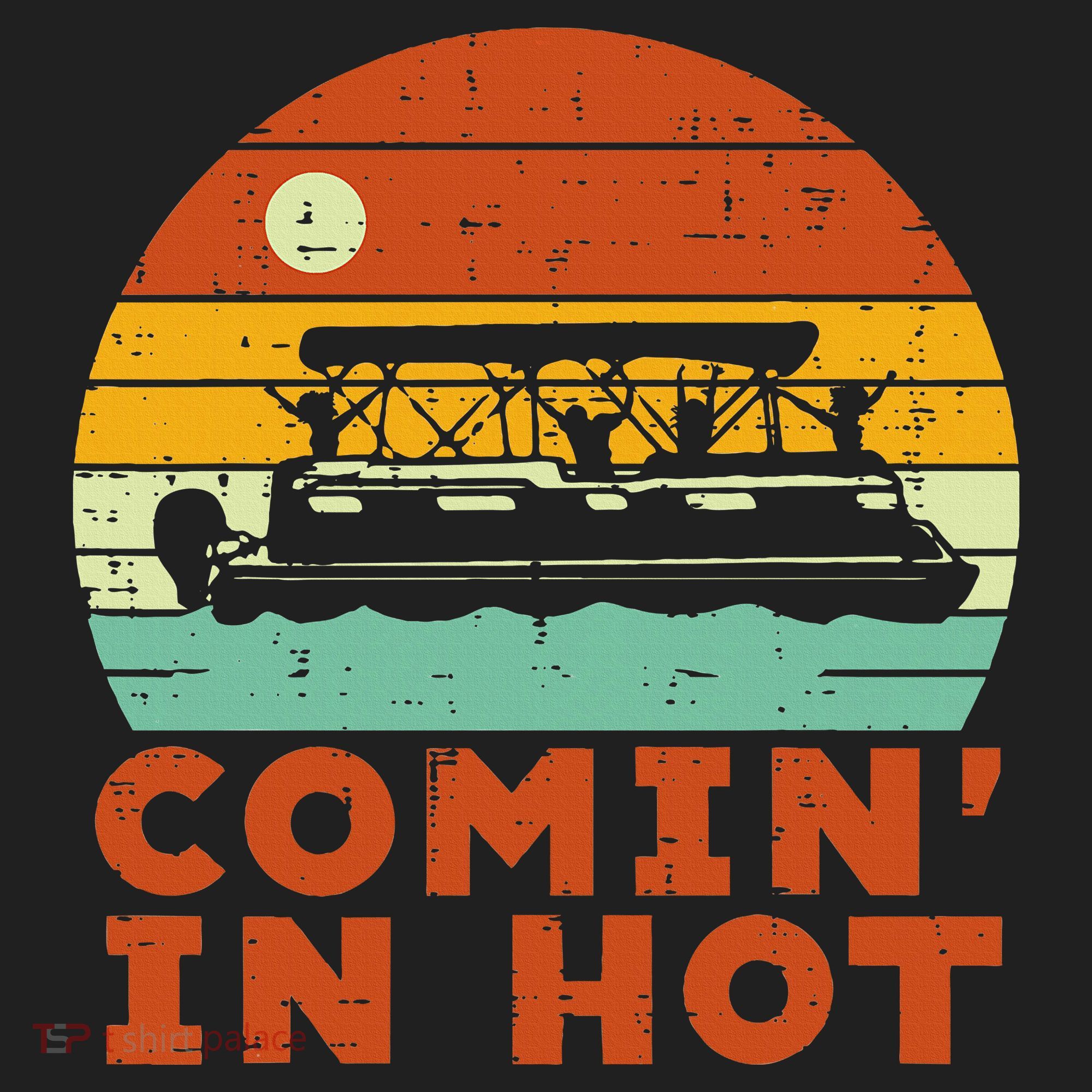 Comin In Hot Boat Pontoon Sunset Retro Captain Beanie