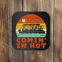Comin In Hot Boat Pontoon Sunset Retro Captain Coaster thumb 0
