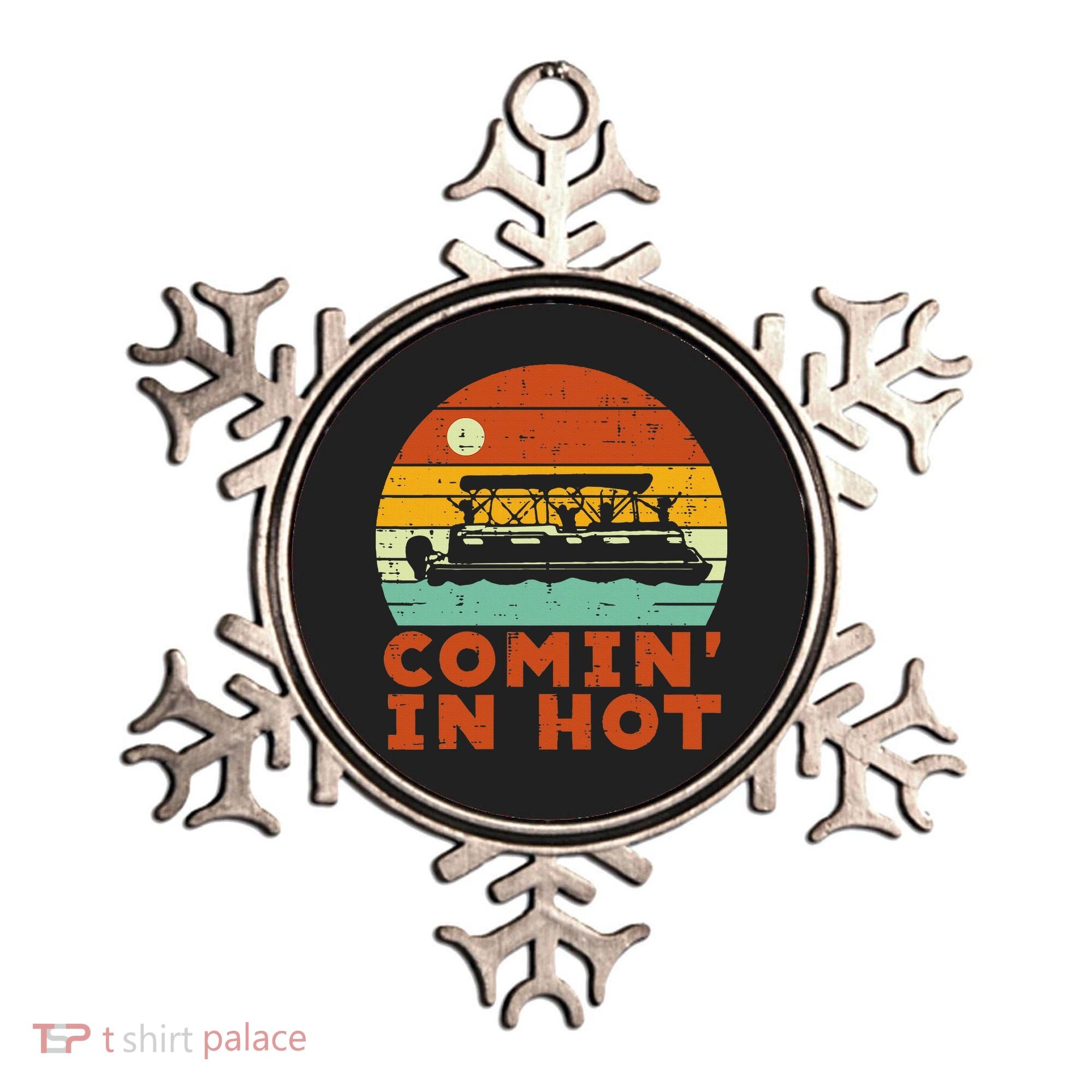 Comin In Hot Boat Pontoon Sunset Retro Captain Ornament