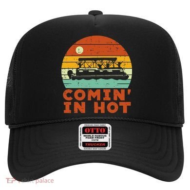 Comin In Hot Boat Pontoon Sunset Retro Captain Hat