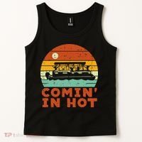 Comin In Hot Boat Pontoon Sunset Retro Captain Tank Top thumb 2