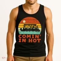 Comin In Hot Boat Pontoon Sunset Retro Captain Tank Top thumb 3