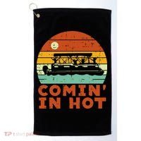 Comin In Hot Boat Pontoon Sunset Retro Captain Golf Towel thumb 0