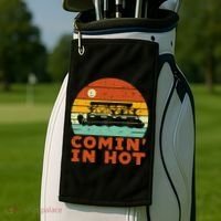 Comin In Hot Boat Pontoon Sunset Retro Captain Golf Towel thumb 2