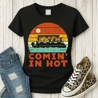 Comin In Hot Boat Pontoon Sunset Retro Captain Women's T-Shirt thumb 3