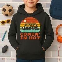 Comin In Hot Boat Pontoon Sunset Retro Captain Kids Hoodie thumb 2