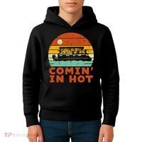 Comin In Hot Boat Pontoon Sunset Retro Captain Kids Hoodie thumb 4