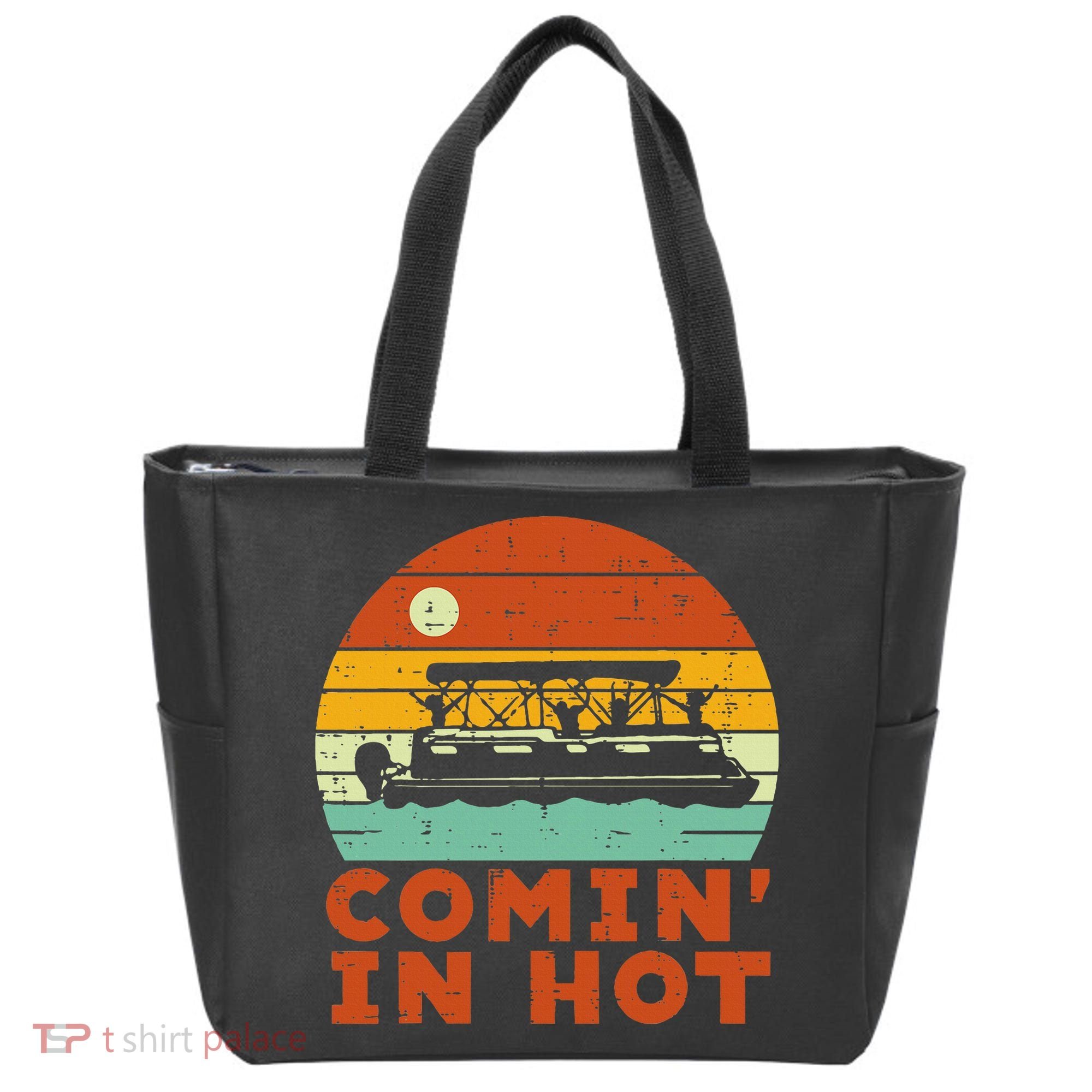 Comin In Hot Boat Pontoon Sunset Retro Captain Tote Bag