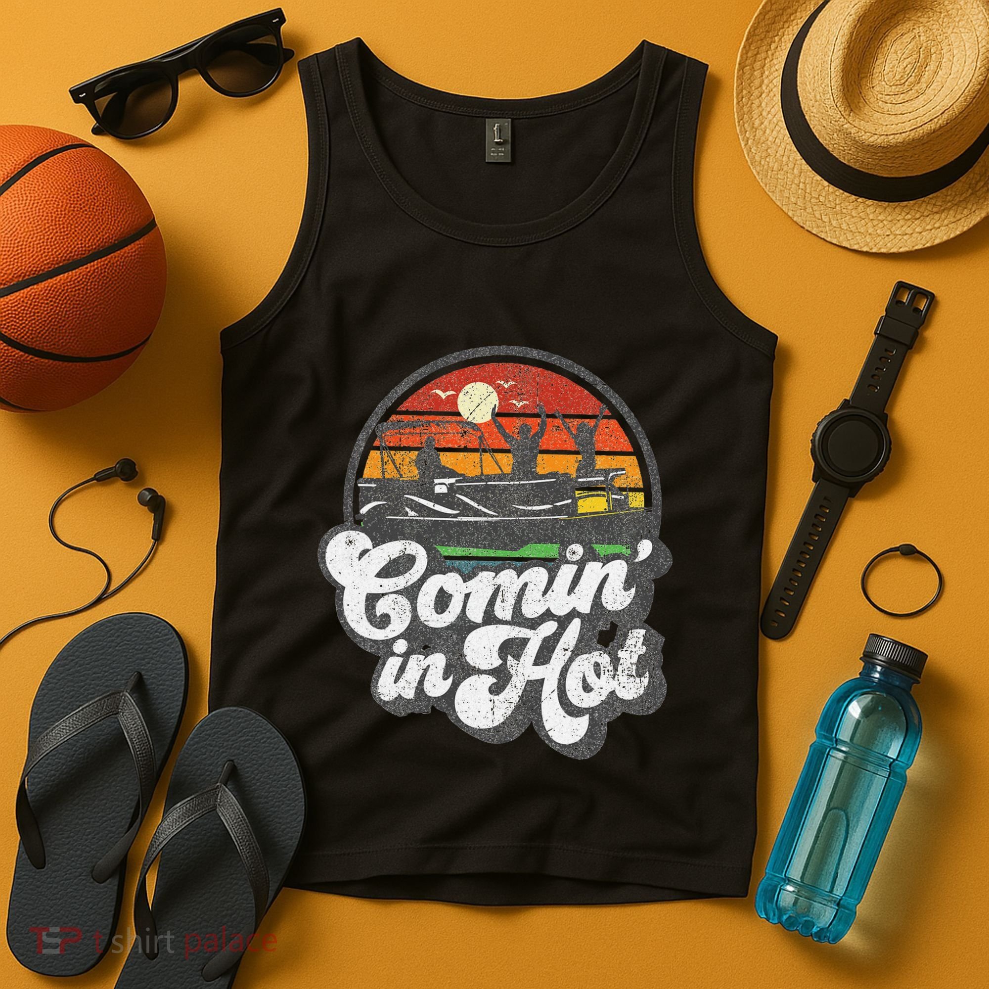 Comin In Hot Pontoon Boat Funny Boating Lake Pontooning Gift Tank Top