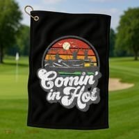 Comin In Hot Pontoon Boat Funny Boating Lake Pontooning Gift Golf Towel thumb 1