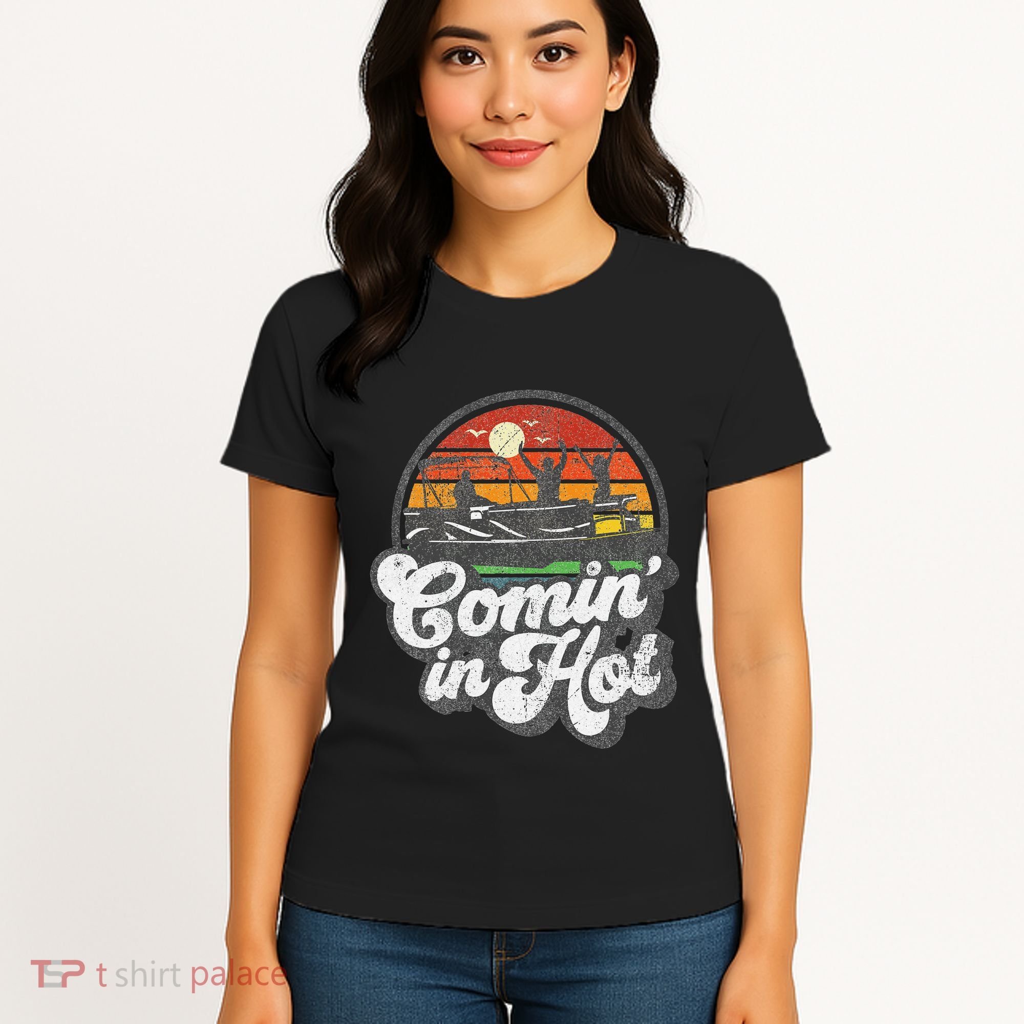 Comin In Hot Pontoon Boat Funny Boating Lake Pontooning Gift Women's T-Shirt