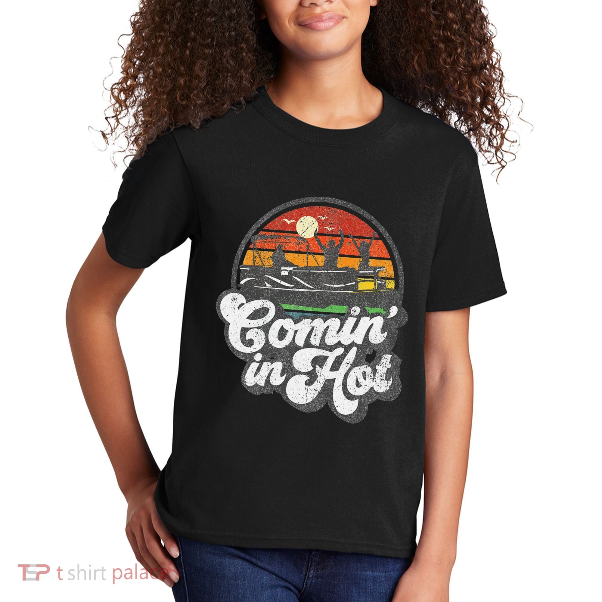 Comin In Hot Pontoon Boat Funny Boating Lake Pontooning Gift Kids T-Shirt