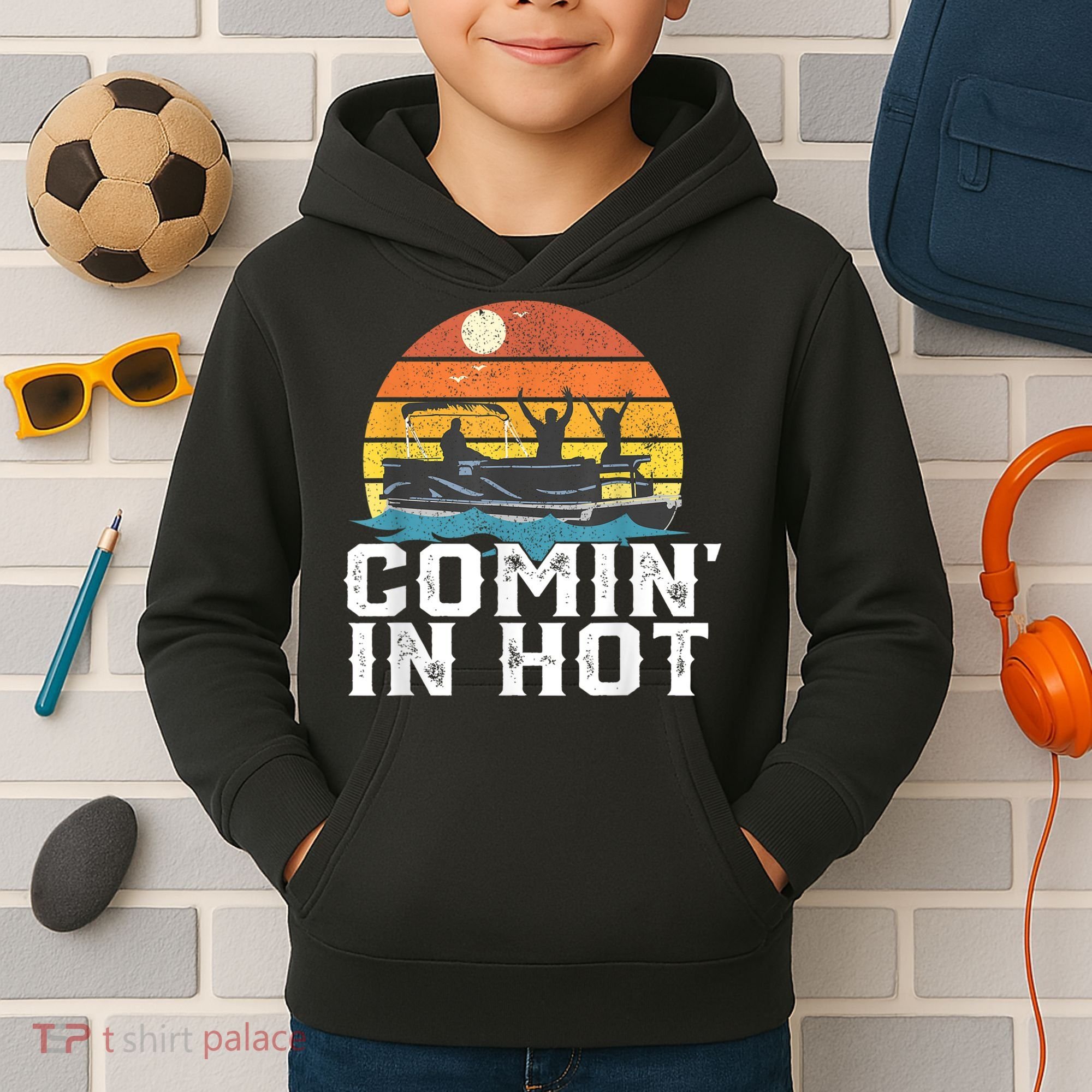 Comin In Hot Pontoon Boat Funny Boating Lake For Dad Kids Hoodie