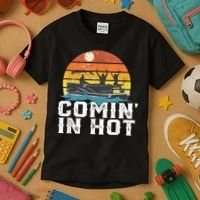Comin In Hot Pontoon Boat Funny Boating Lake For Dad Kids T-Shirt thumb 3