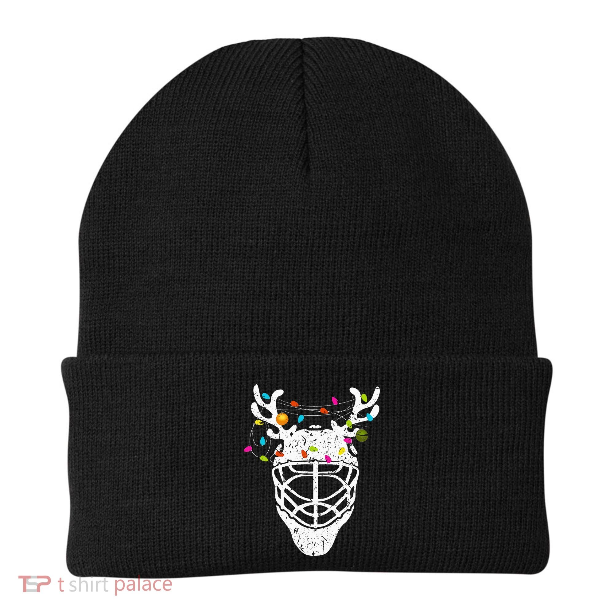 Christmas Ice Hockey Reindeer Xmas Hockey Beanie