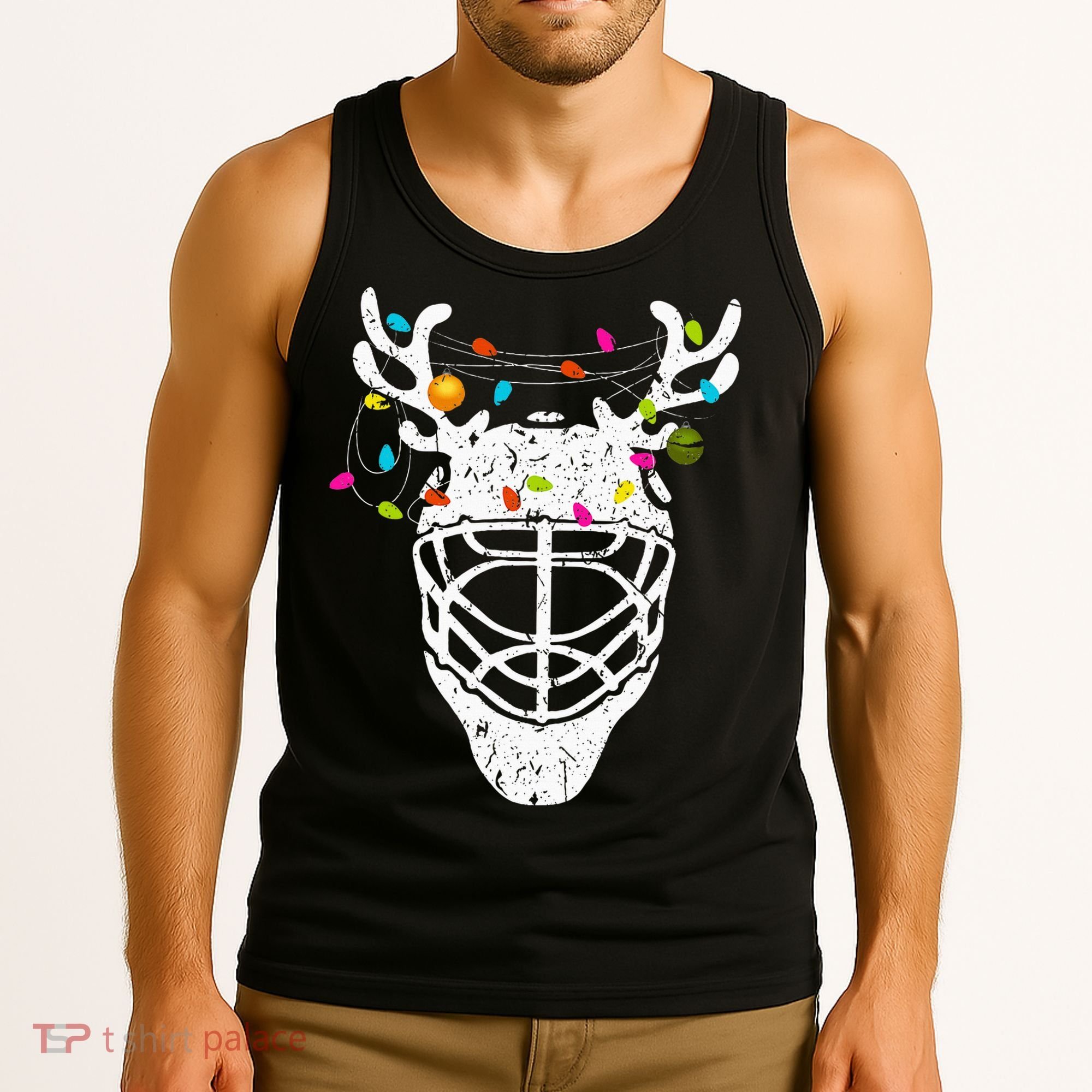 Christmas Ice Hockey Reindeer Xmas Hockey Tank Top