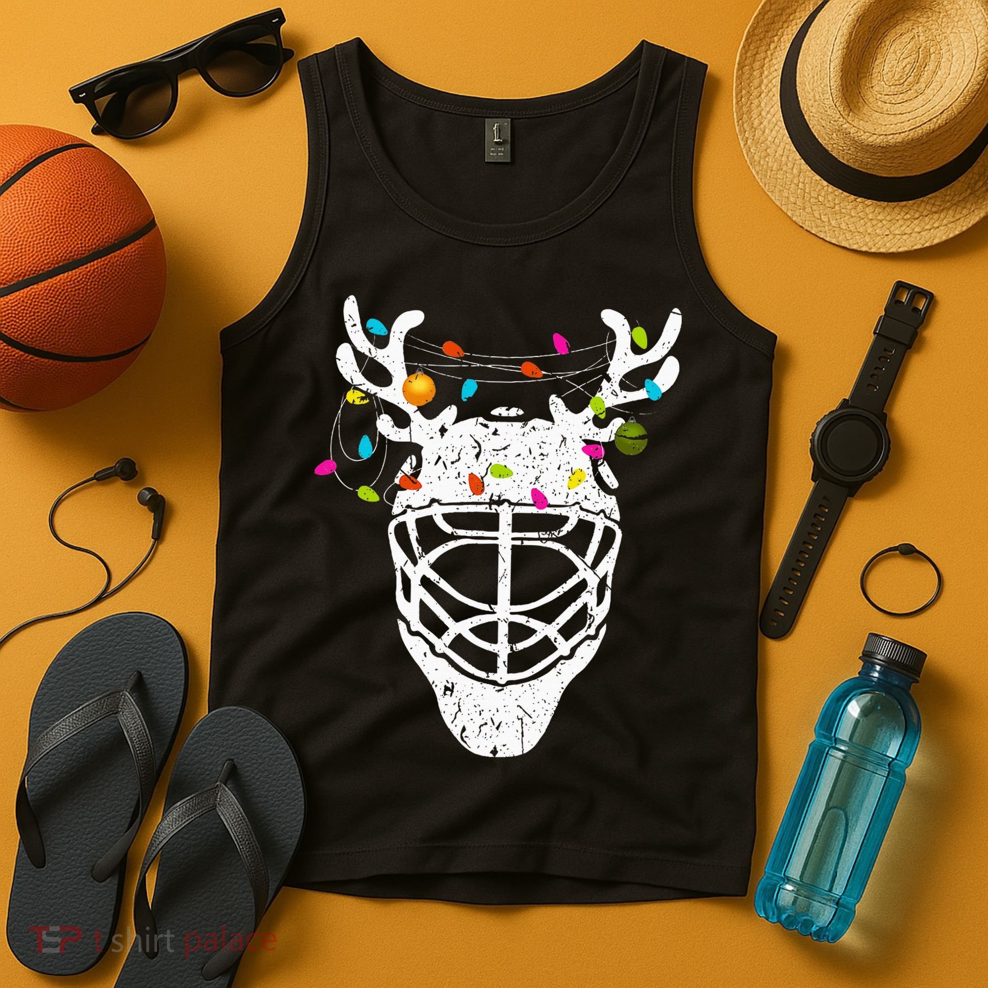 Christmas Ice Hockey Reindeer Xmas Hockey Tank Top