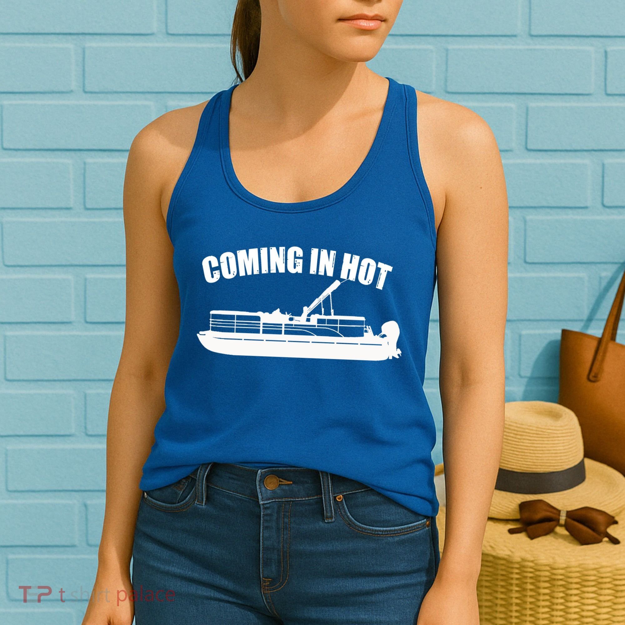 Coming In Hot Pontoon Captain Lake Sailor Fishing Boating Gift Women's Tank Top