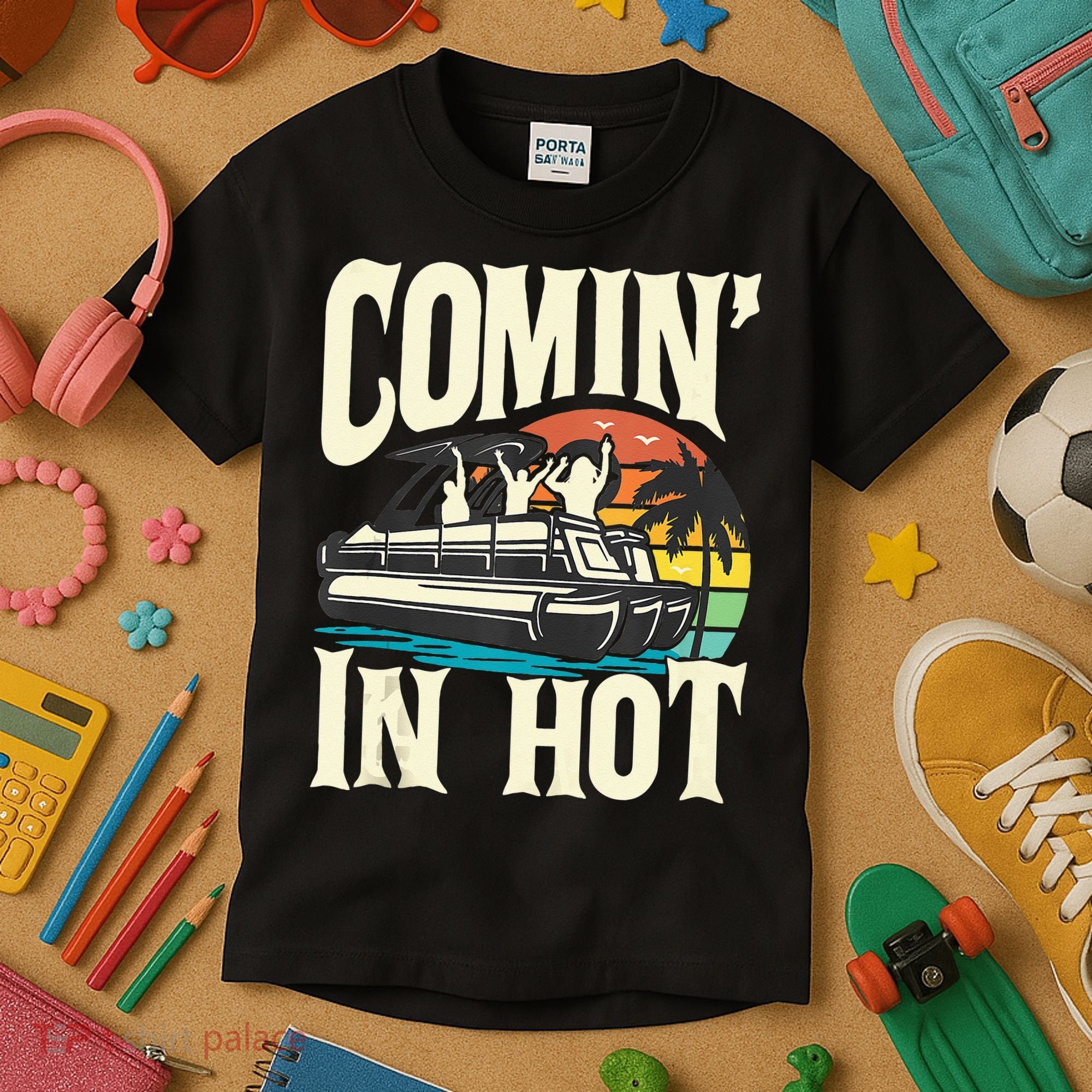 Comin In Hot Funny Pontoon Boat Pontooning Party Boat Kids T-Shirt