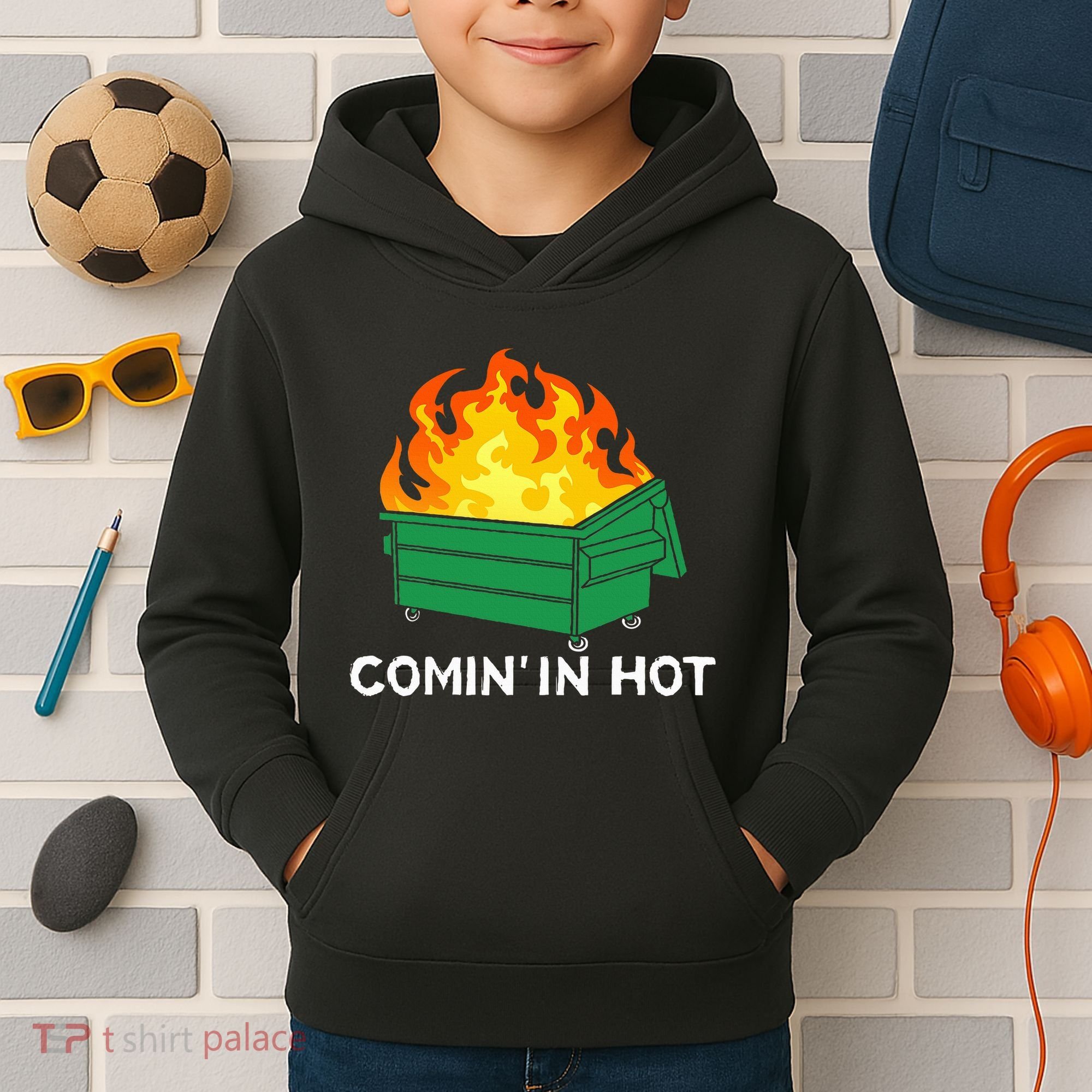 Comin In Hot Fire Funny Dumpster Fire Kids Hoodie