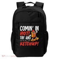 Comin' In Hot! Try And Ketchup Funny Hot Dog Backpack thumb 0