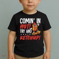 Comin' In Hot! Try And Ketchup Funny Hot Dog Toddler T-Shirt thumb 2