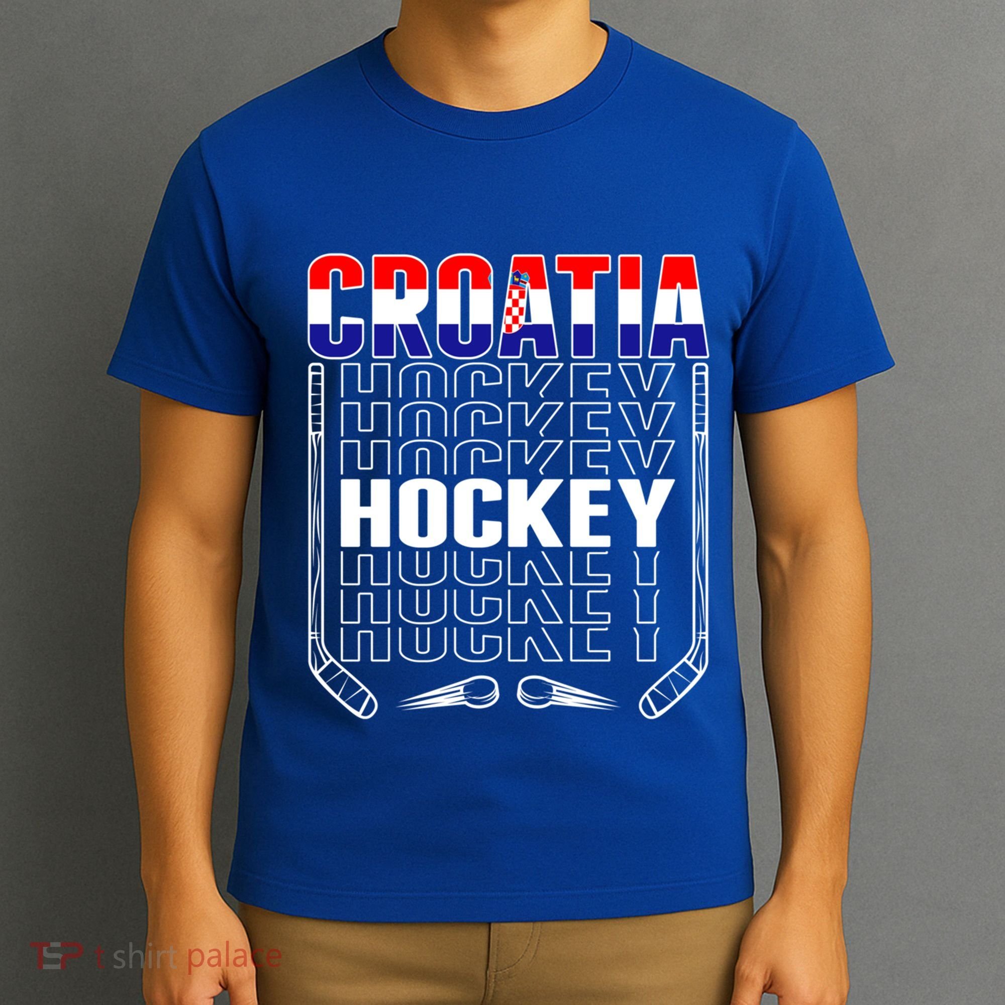 Croatia Ice Hockey Fans Jersey Croatian Flag Hockey Sticks Gift T-Shirt