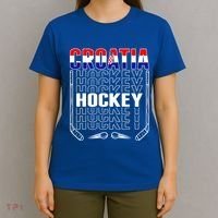 Croatia Ice Hockey Fans Jersey Croatian Flag Hockey Sticks Gift T-Shirt thumb 4