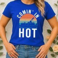 Comin In Hot Boat Captain Pontoons Boating Cool Gift Women's T-Shirt thumb 2