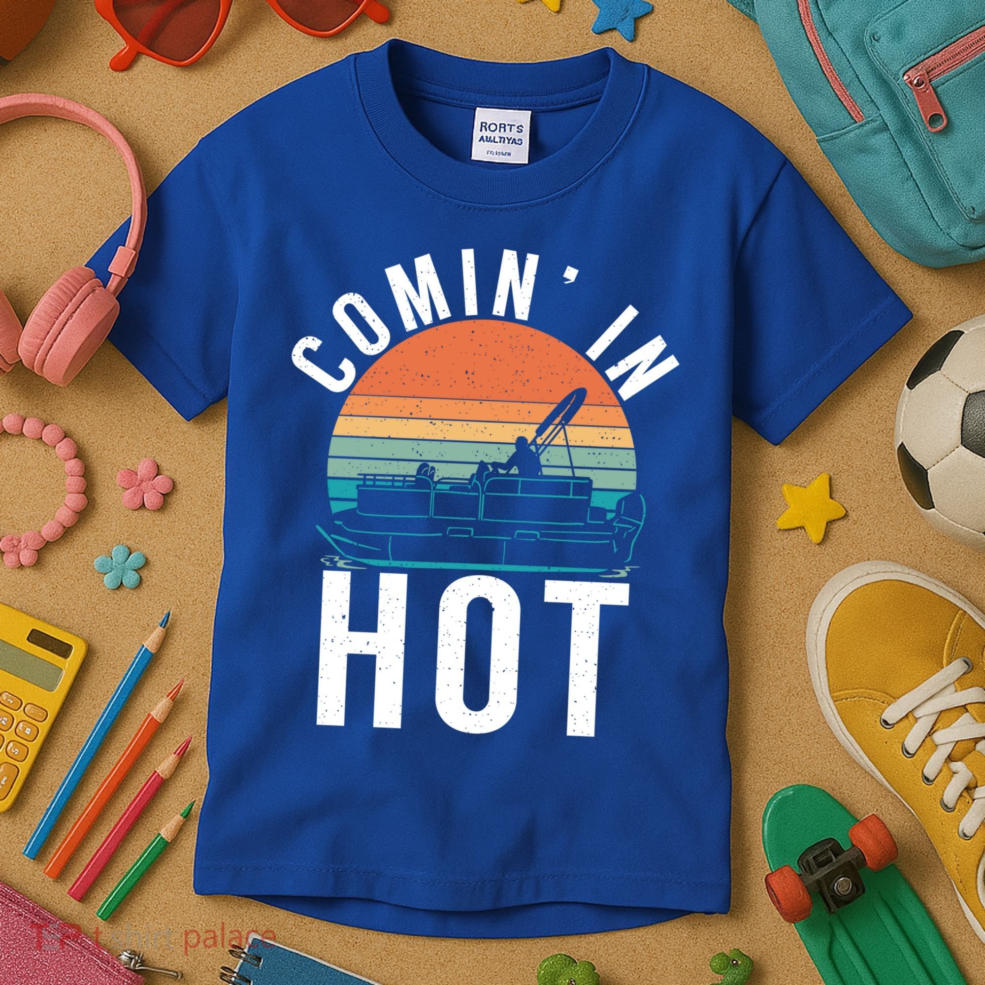 Comin In Hot Boat Captain Pontoons Boating Cool Gift Kids T-Shirt