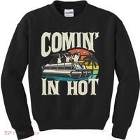 Comin In Hot Funny Pontoon Boat Pontooning Party Boat Kids Sweatshirt thumb 0