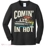 Comin In Hot Funny Pontoon Boat Pontooning Party Boat Kids Long Sleeve Shirt thumb 0