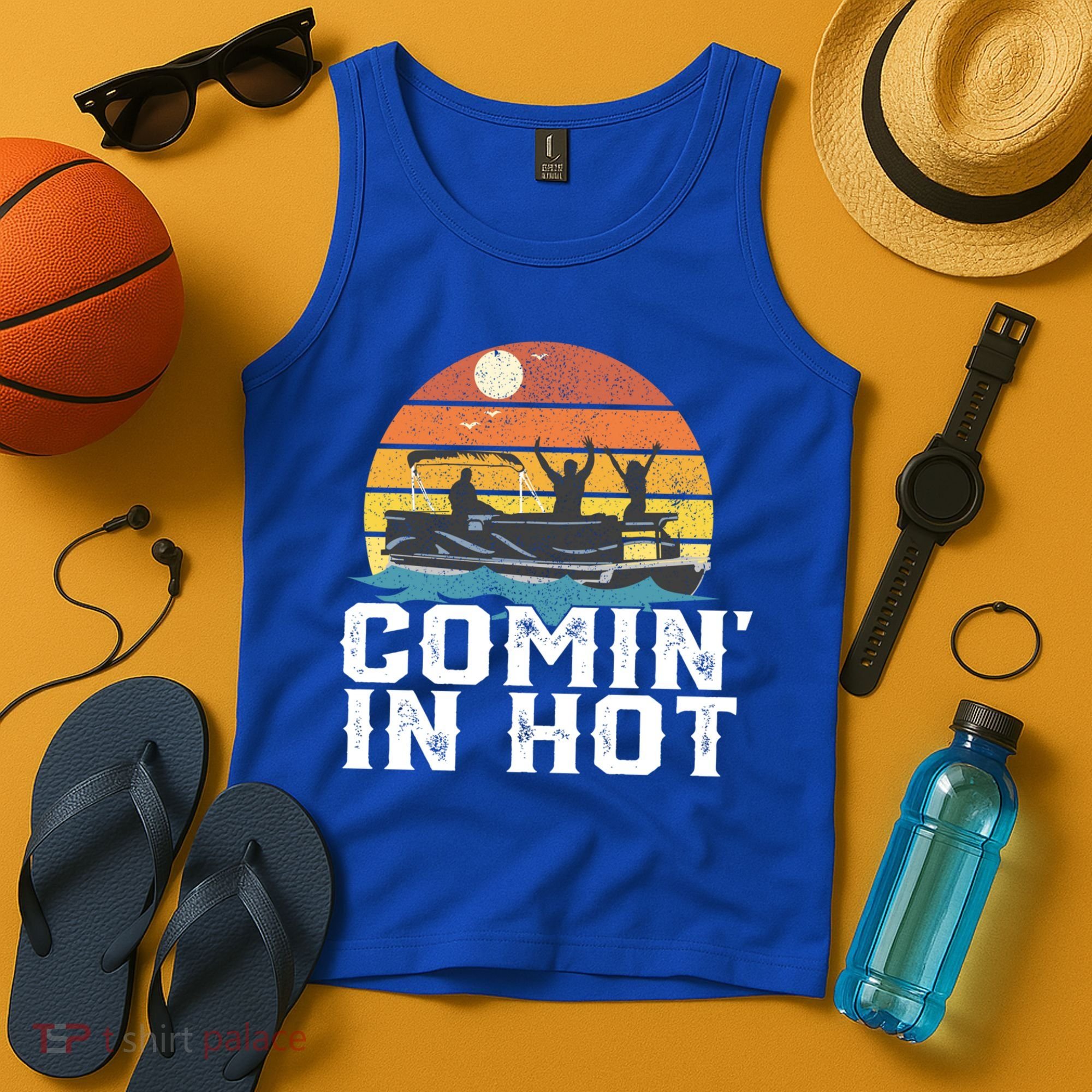 Comin In Hot Pontoon Boat Gif Funny Boating Lake Gift For Dad Gift Tank Top