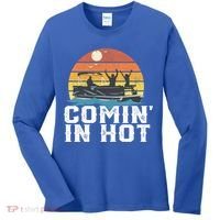 Comin In Hot Pontoon Boat Gif Funny Boating Lake Gift For Dad Gift Women's Long Sleeve Shirt thumb 0