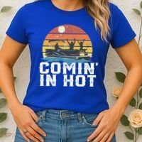 Comin In Hot Pontoon Boat Gif Funny Boating Lake Gift For Dad Gift Women's T-Shirt thumb 2