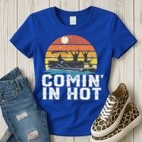 Comin In Hot Pontoon Boat Gif Funny Boating Lake Gift For Dad Gift Women's T-Shirt thumb 3