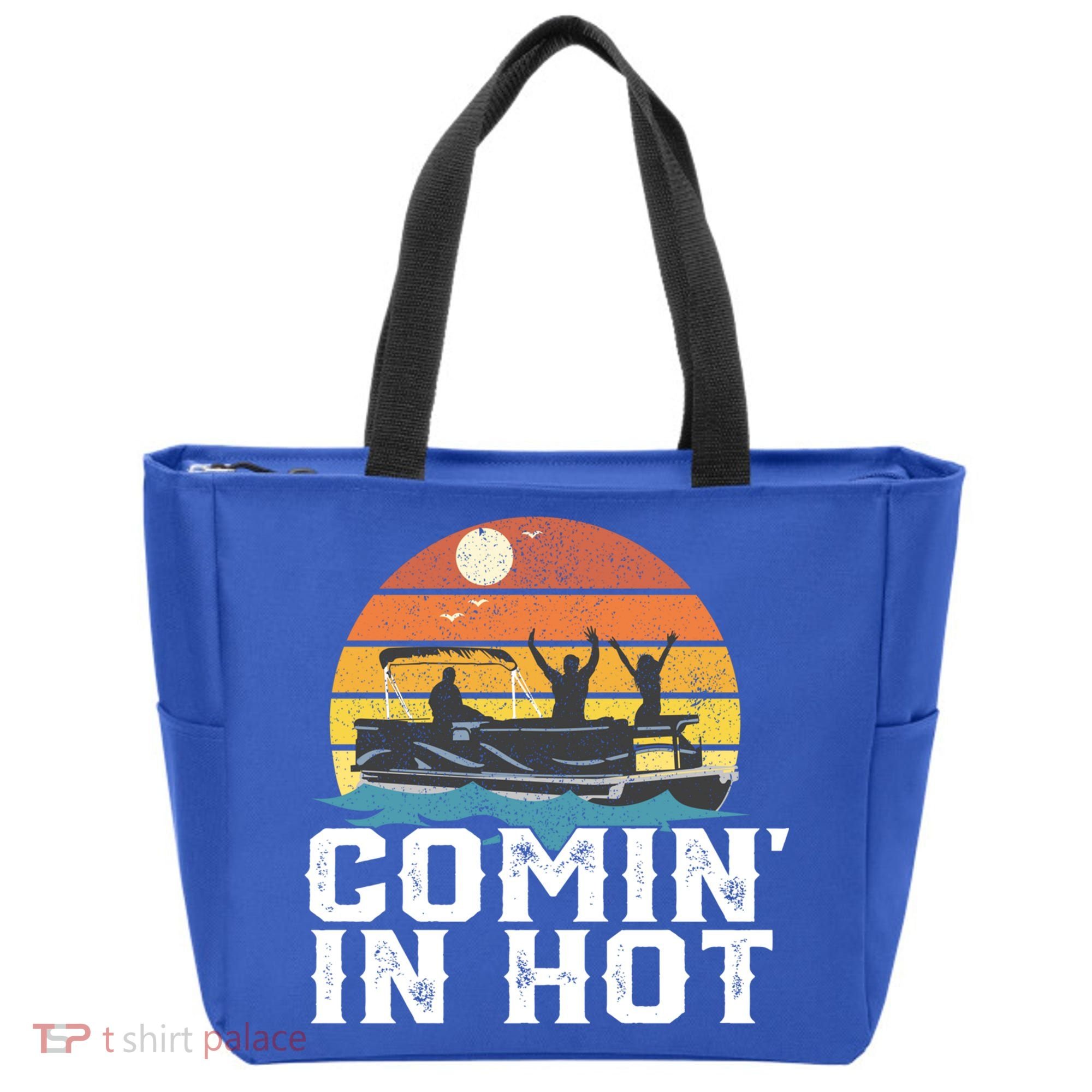 Comin In Hot Pontoon Boat Gif Funny Boating Lake Gift For Dad Gift Tote Bag