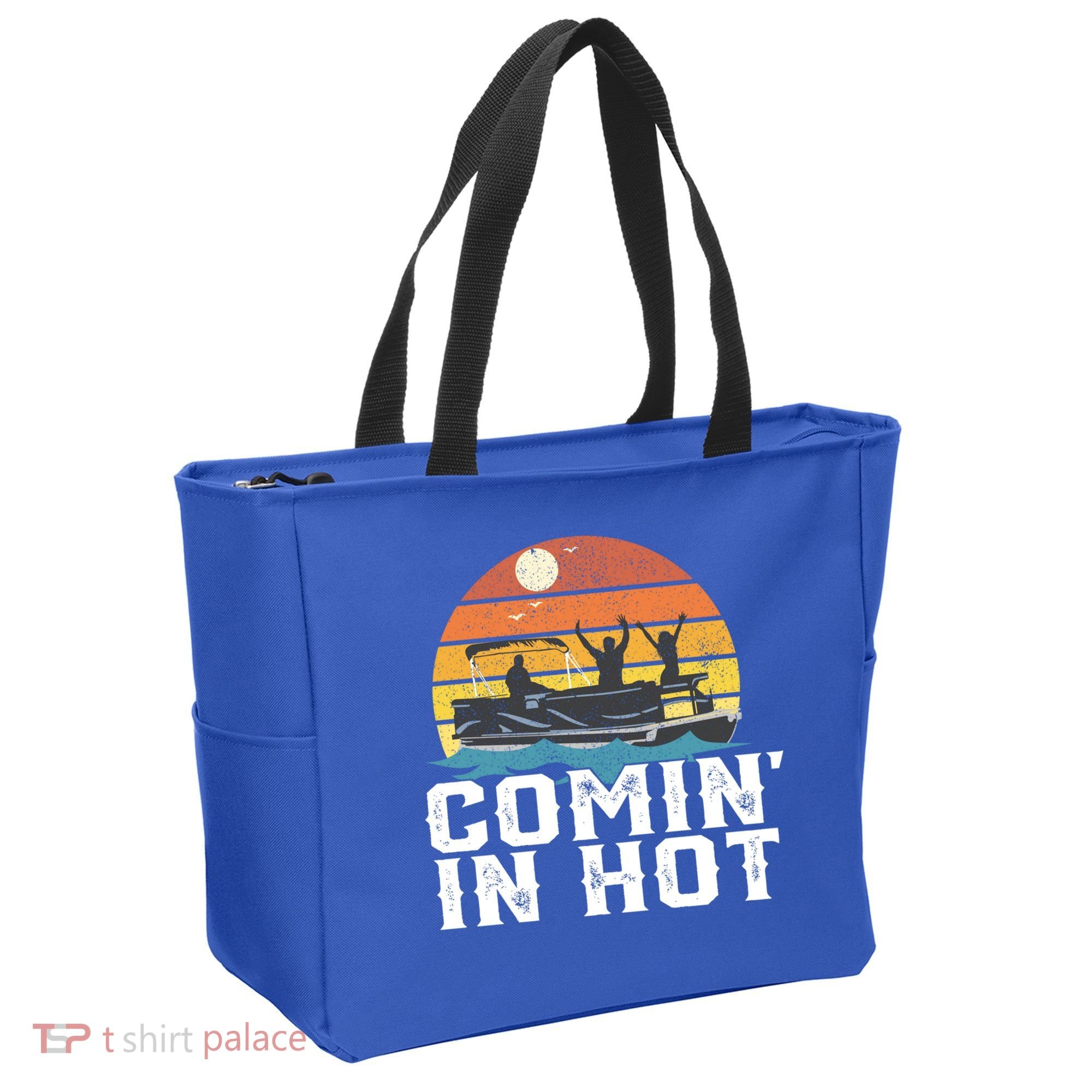 Comin In Hot Pontoon Boat Gif Funny Boating Lake Gift For Dad Gift Tote Bag